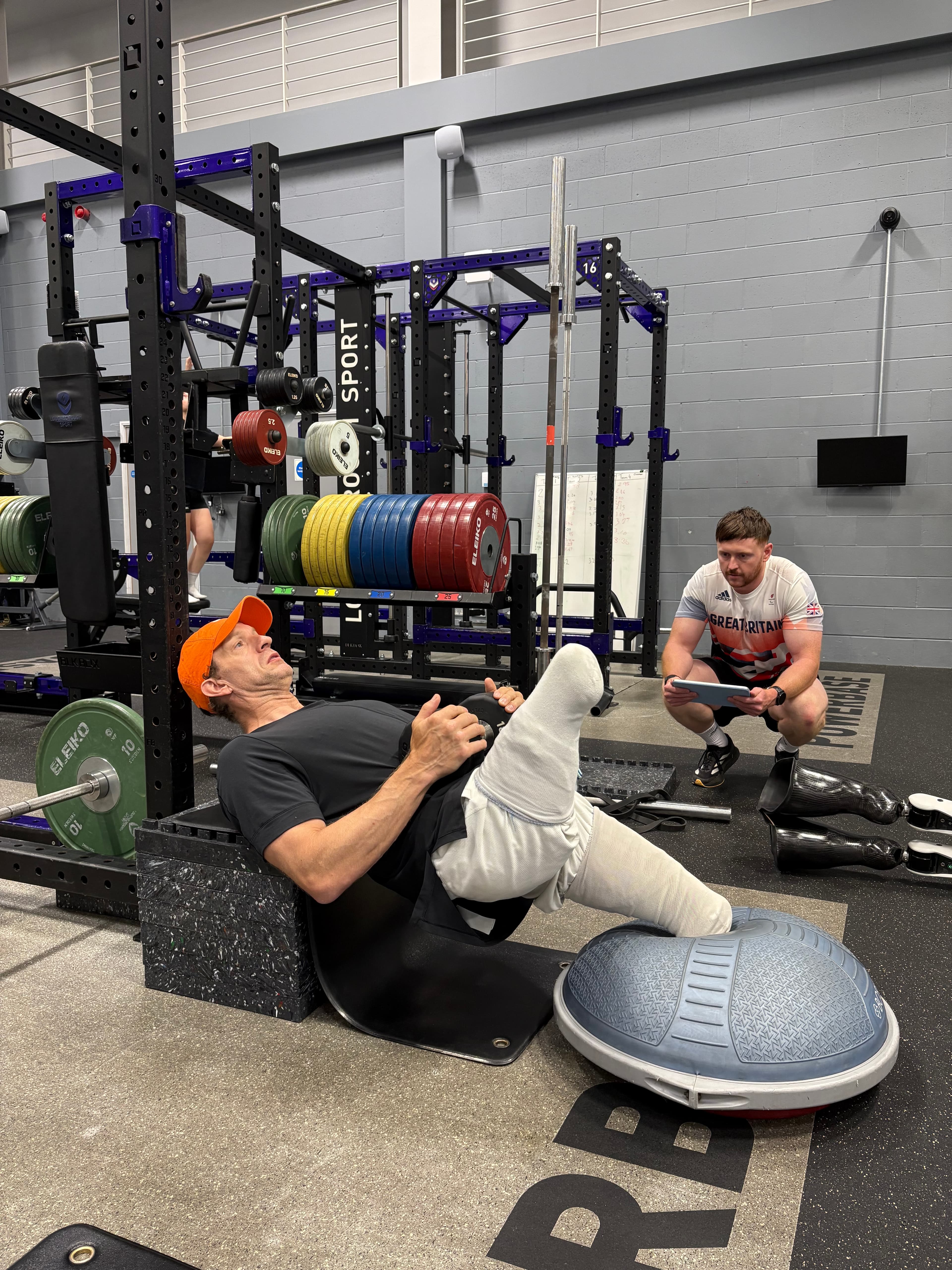 Tom coaching Richard Whitehead during a strength and conditioning session